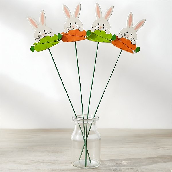 Pick Decorativo de Páscoa - Coelho com Cenoura - 28cm - 12 unidades - Rizzo