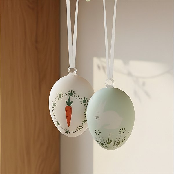 Ovo de Páscoa Decorativo para Pendurar - Branco e Verde Claro - 6x4x4cm - 9 unidades - Rizzo