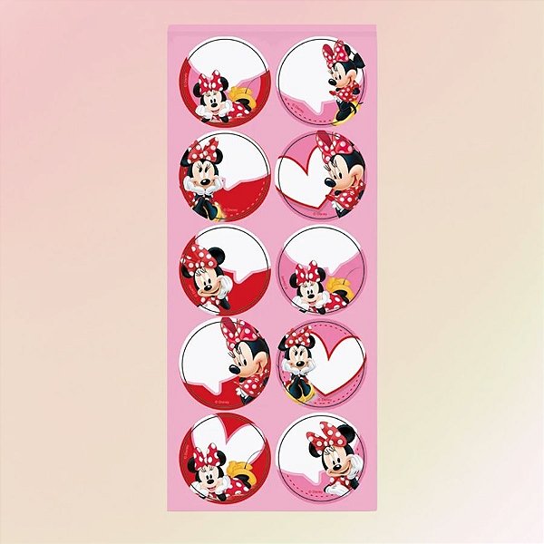 Adesivo Redondo - Minnie Mouse - 4x4cm - Disney Original - 10 unidades - Cromus - Rizzo