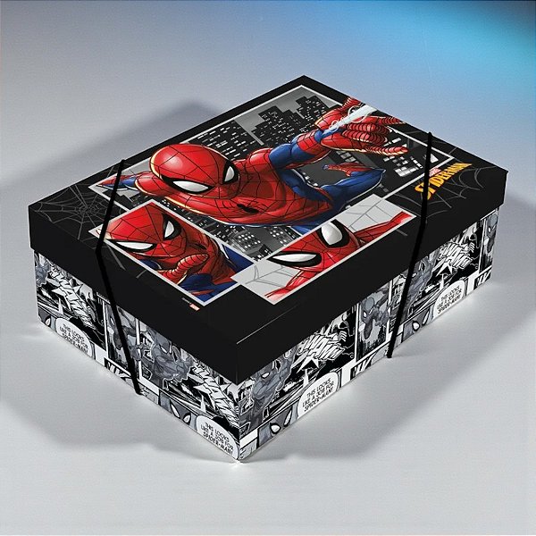 Caixa Retangular Com Tampa e Elástico - Homem Aranha - P 24x18x8cm - Disney Original - 1 unidade - Cromus - Rizzo