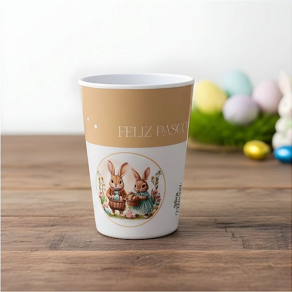 Copo de Páscoa em Melamina - Casal de Coelhos com Cesta de Ovos - 350ml - 1 unidade - Rizzo
