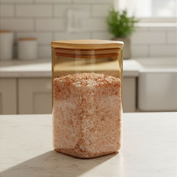 Pote de Vidro Âmbar Hermético com Tampa de Bambu - 6x12cm - 300ml - 1 unidade - Rizzo