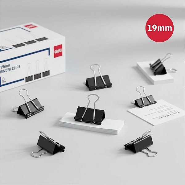Prendedor de Papel Effortless - Suporta 75 Folhas - 19mm - Caixa - 144 unidades - Deli - Rizzo