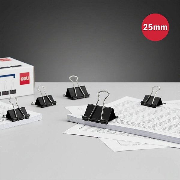 Prendedor de Papel Effortless - Suporta 110 Folhas - 25mm - Caixa - 144 unidades - Deli - Rizzo