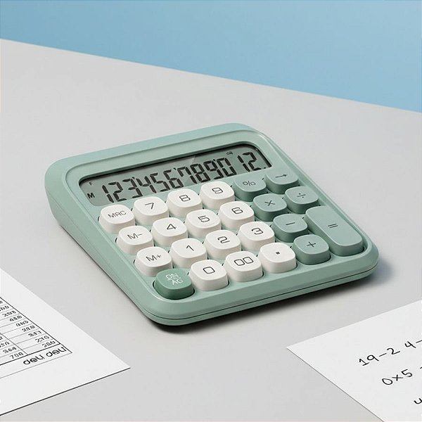 Calculadora 12 Dígitos com Teclado Mecânico  - Verde - 14x13,5x3,2cm - 1 unidade - Deli - Rizzo