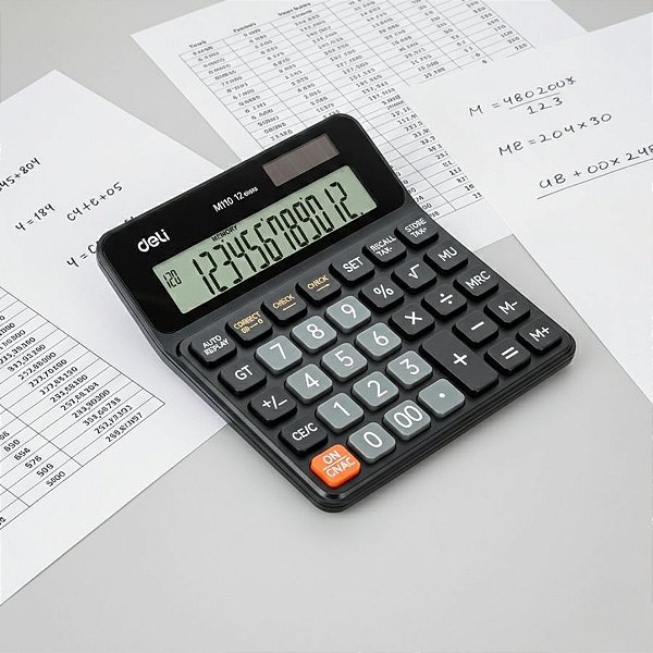 Calculadora com Memória 12 Dígitos Check and Correct (120 Steps) - Bateria e Solar - Preta - 13x13x2,6cm - 1 unidade - D