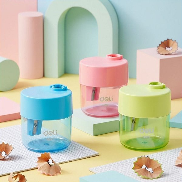 Apontador com Reservatório Redondo - Sortido - 4x4x5cm - Caixa - 12 unidades - Deli - Rizzo