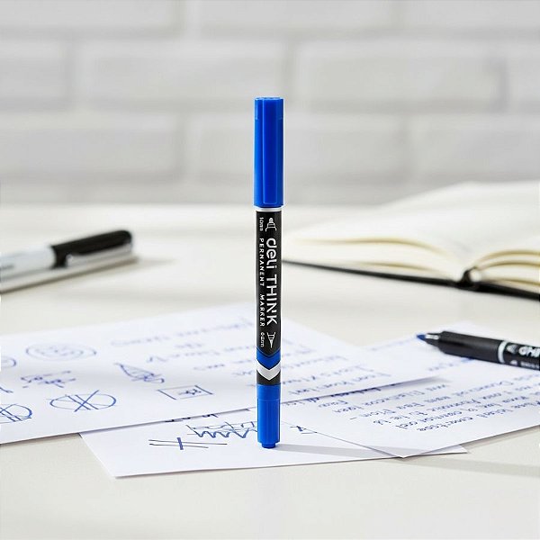 Marcador Permanente Duas Pontas - 0,5mm e 1mm Azul - Caixa - 12 unidades - Deli - Rizzo