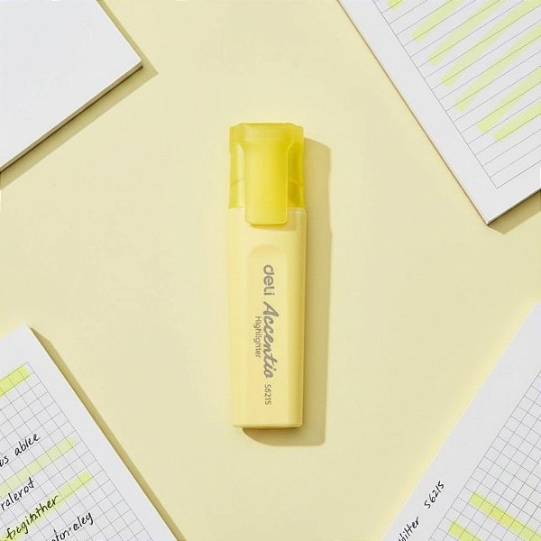 Marca Texto Tons Pastéis - Amarelo - Ponta Cinzel 1,0-5,0mm - Caixa - 10 unidades - Deli - Rizzo