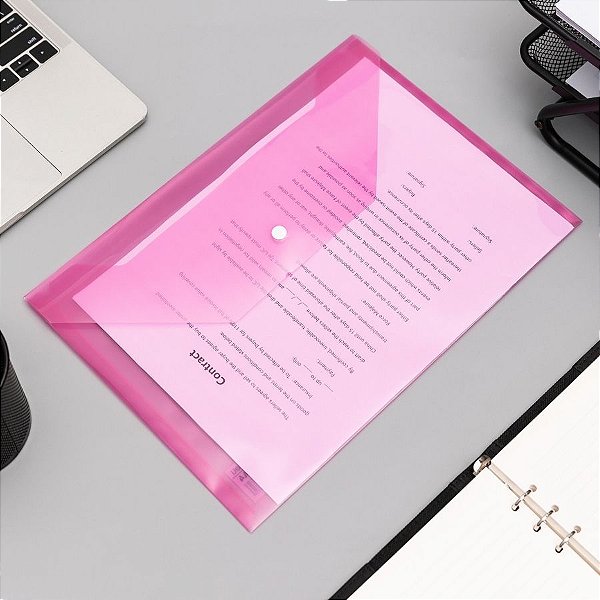 Pasta Documentos com Fecho de Botão A4 - Rosa - 21x29,7cm - Pacote - 12 unidades - Deli - Rizzo