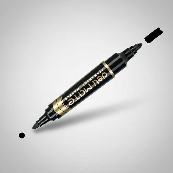 Marcador Permanente Duas Pontas - Ponta Bullet 1,5mm e Ponta Cinzel 6mm Preto - Caixa - 10 unidades - Deli - Rizzo