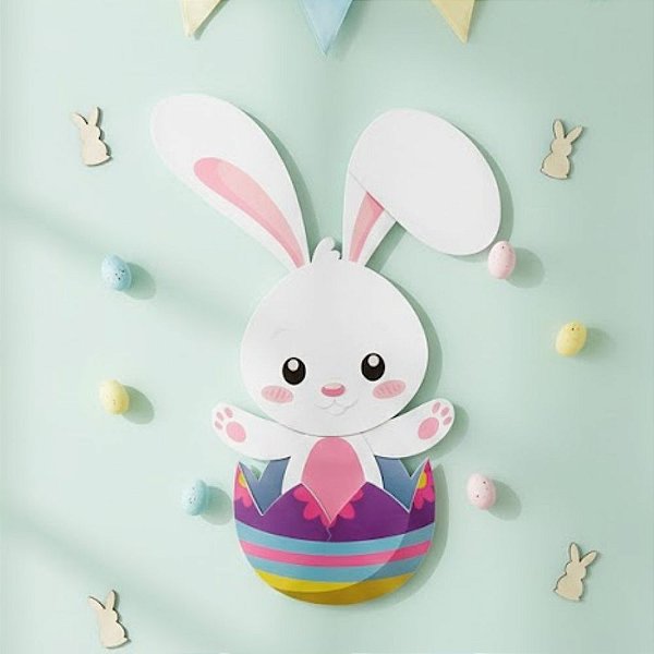 Painel Decorativo de Páscoa - Coelhinho no Ovo de Páscoa - 34x52cm - 1 unidade - Piffer - Rizzo
