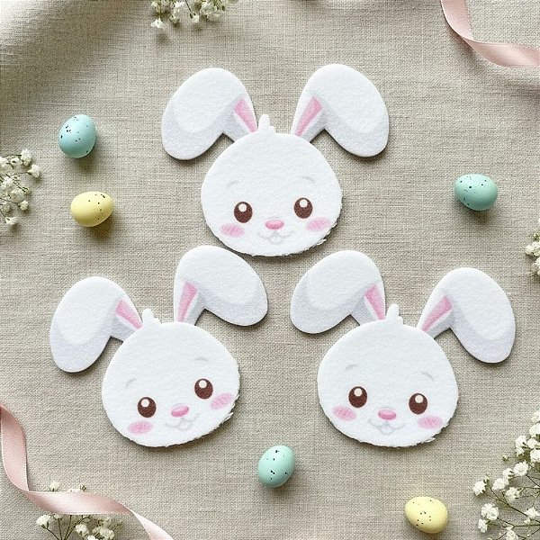 Aplique Decorativo de Páscoa - Coelhinho Branco e Rosa - 5x6cm - 5 unidades - Piffer - Rizzo