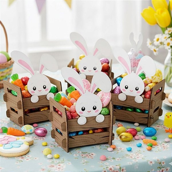Caixa Surpresa - Coelhinho no Caixote de Madeira - 8,5x8,5x8,5cm - 6 unidades - Piffer - Rizzo