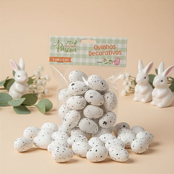 Ovinhos de Páscoa Decorativos Branco com Manchinhas - 3cm  - 25 unidades - Rizzo