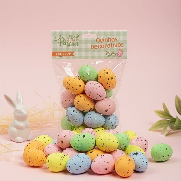 Ovinhos de Páscoa Decorativos Coloridos com Manchinhas - 3cm  - 25 unidades - Rizzo