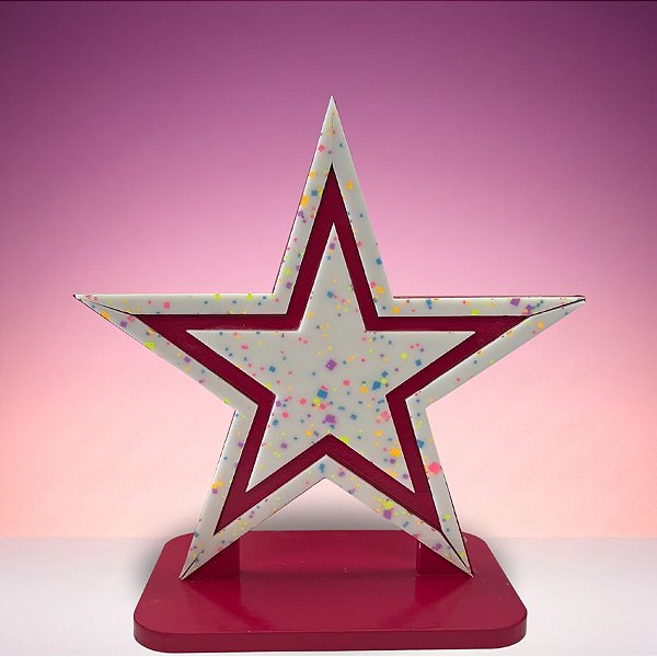 Display de Mesa em MDF - Estrela Pink e Branca com Detalhes Coloridos - 16x16cm - 1 unidade - Rizzo