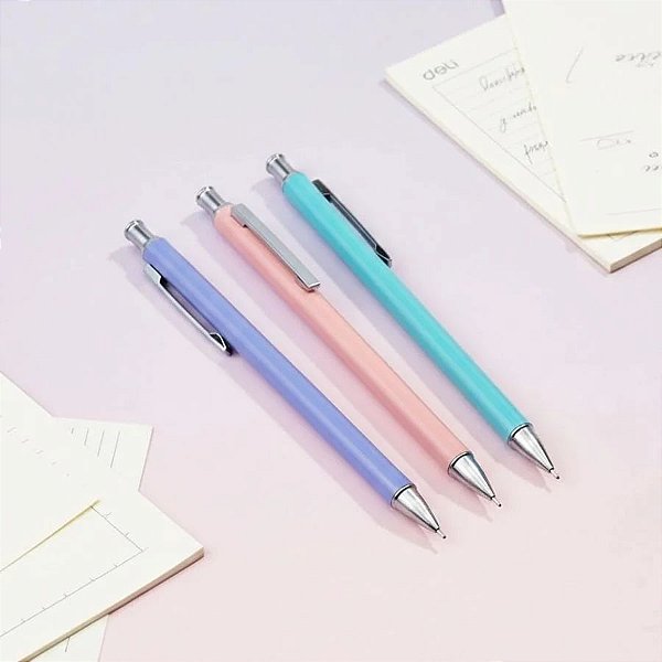 Lapiseira Premium Redonda com Clipe de Metal - Sortido - Ponta 0,7mm - Caixa - 24 unidades - Deli - Rizzo