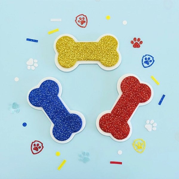 Aplique Decorativo - Ossinhos Coloridos com Glitter - Patrulha Canina - 4,5cm - 5 unidades - Piffer - Rizzo