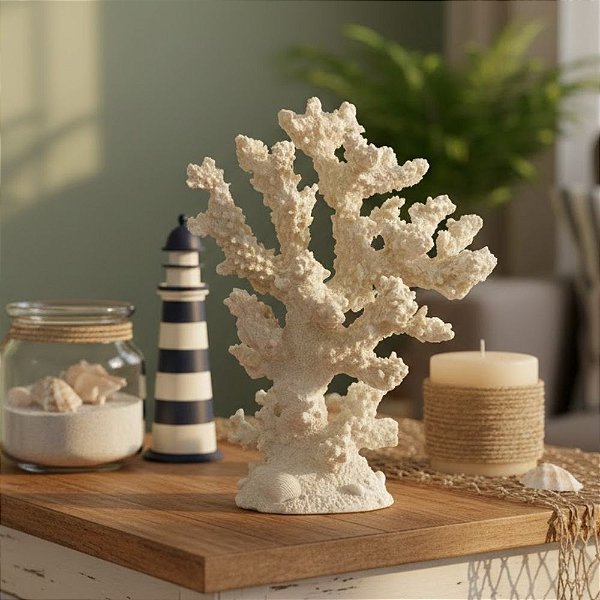 Enfeite Decorativo de Resina - Coral - Branco - 17,5x13,5cm - 1 unidade - Rizzo