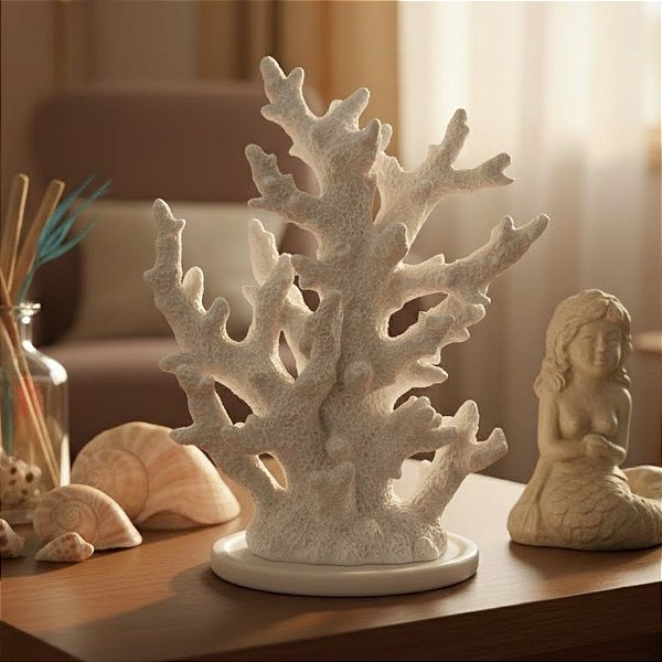 Enfeite Decorativo de Resina - Coral - Branco - 23x18cm - 1 unidade - Rizzo