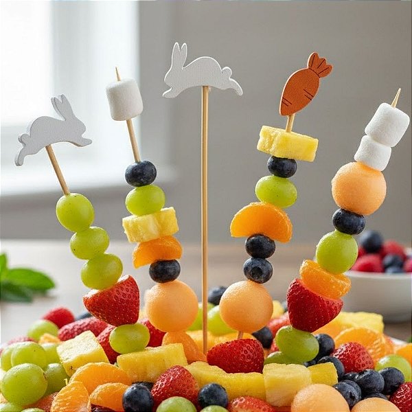 Palito Decorativo Para Petisco - Coelhos e Cenouras - 13cm - 20 unidades - Rizzo