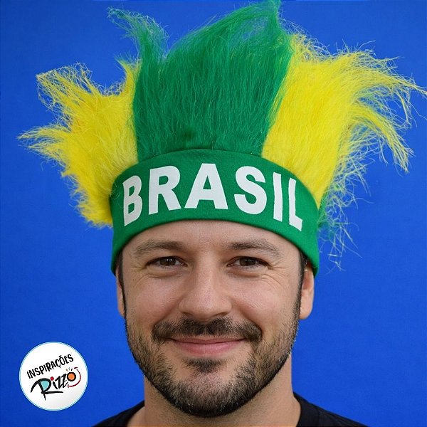 Peruca Brasil - Topete com Faixa Verde - Copa do Mundo - 1 unidade - Rizzo