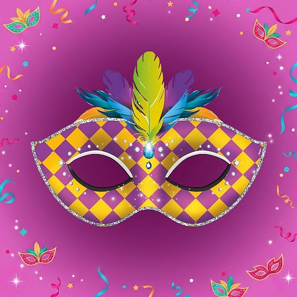 Painel Decorativo de Carnaval - Máscara Amarela e Roxa - 46x62cm - 1 unidade - Regina - Rizzo