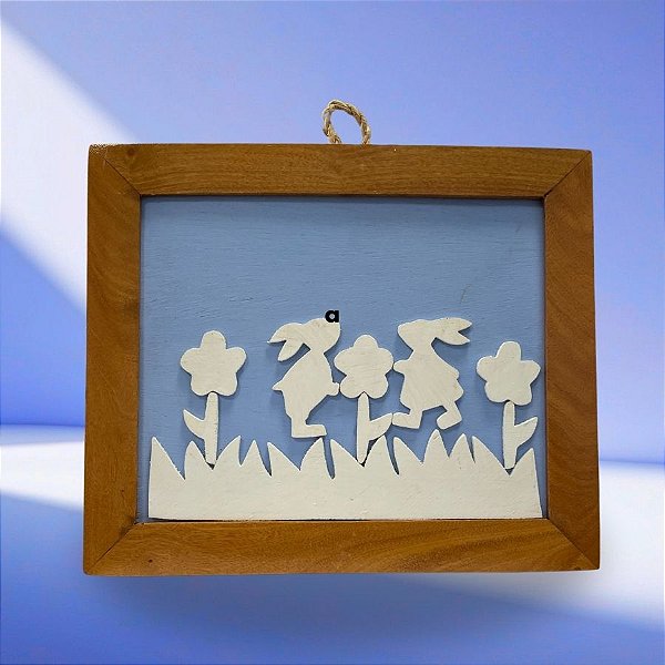 Placa Decorativa De Páscoa em Madeira - Azul - Coelho - 30x24,5cm  - 1 unidade - Rizzo
