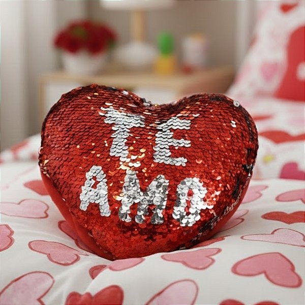 Coração de Pelúcia com Som e Movimento - Te Amo Vermelho/Prata - 16x13x7cm - 1 unidade - Rizzo - Rizzo