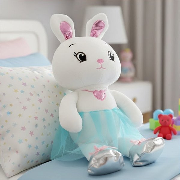 Coelha de Pelúcia - Saia Azul - 13x36x8cm - 1 unidade - Rizzo