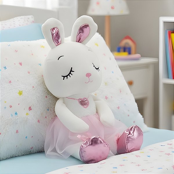 Coelha de Pelúcia - Saia Rosa - 13x36x8cm - 1 unidade - Rizzo