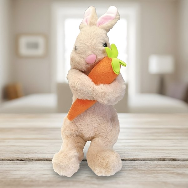 Coelho de Pelúcia com Cenoura - Bege - 10x18x14cm - 1 unidade - Rizzo - Rizzo