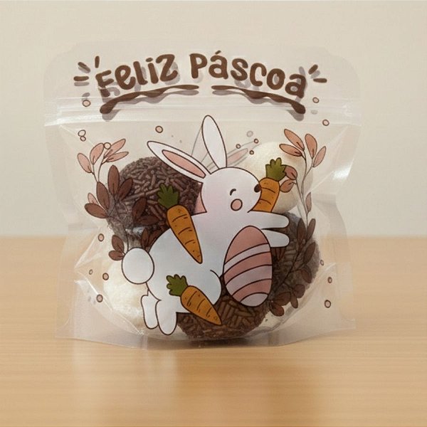 Saquinho Decorado de Páscoa com Zip - Coelhinhos - 13,5cmx12xcm - 10 unidades - Rizzo
