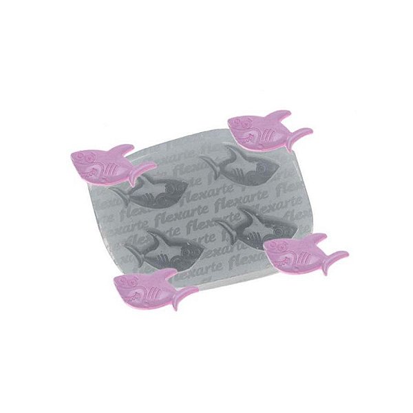 Molde de Silicone Quarteto Mini Tubarões Ref. 595 Flexarte Rizzo Confeitaria