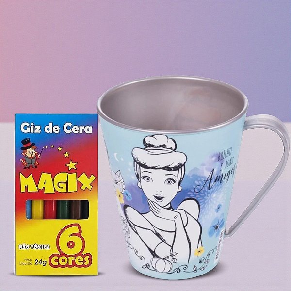 Kit para Colorir Caneca e Giz - Cinderela - 1 unidade - Rizzo