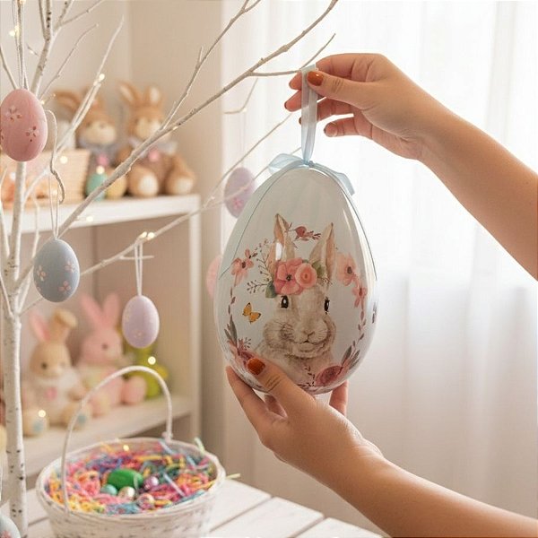 Ovo Decorativo de Páscoa para Pendurar - Azul - 20cm  - 1 unidade - Rizzo