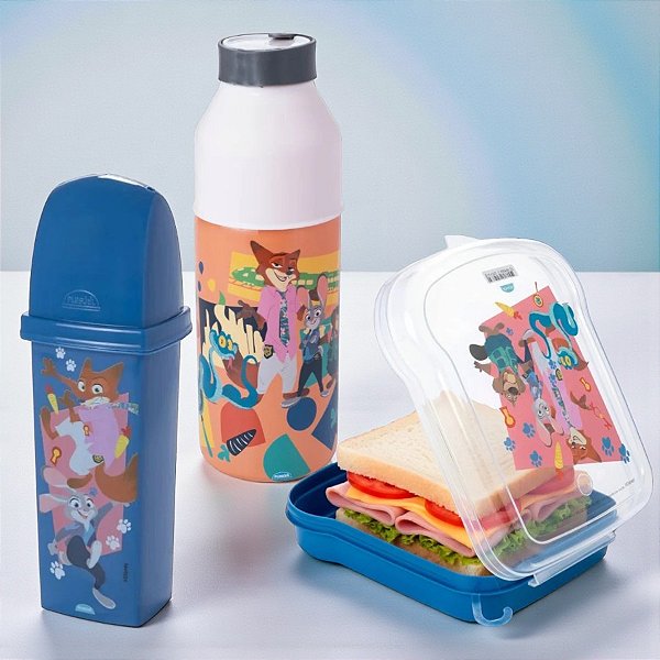 Conjunto Sanduicheira,Garrafa e Porta Escovas - Zootopia - 1 unidade - Disney Original - Rizzo
