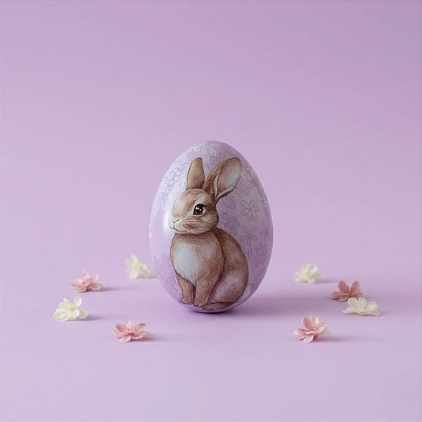 Ovo de Metal de Páscoa - Coelho Flores - Roxo - 6,6x4,7x5,1cm - 1 unidade - Rizzo