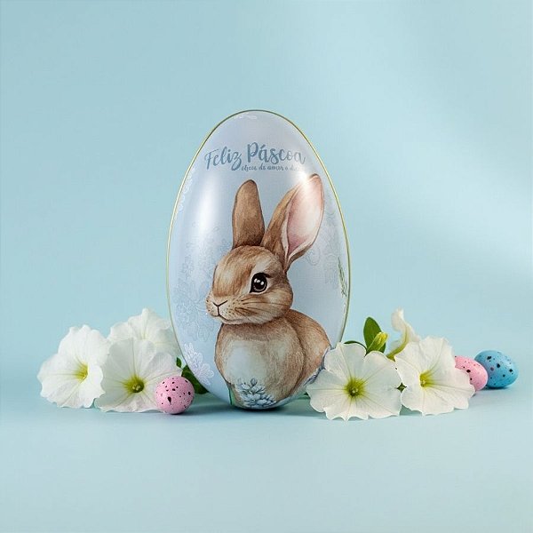 Ovo de Metal de Páscoa - Coelho Flores - Azul - 11,3x6,8x7cm - 1 unidade - Rizzo