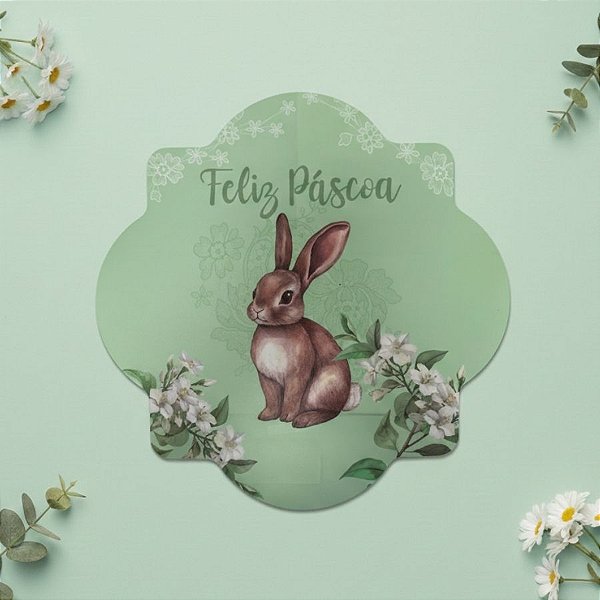 Jogo Americano de Páscoa - Coelho Flores "Feliz Páscoa" - Verde - 38cm - 1 unidade - Rizzo