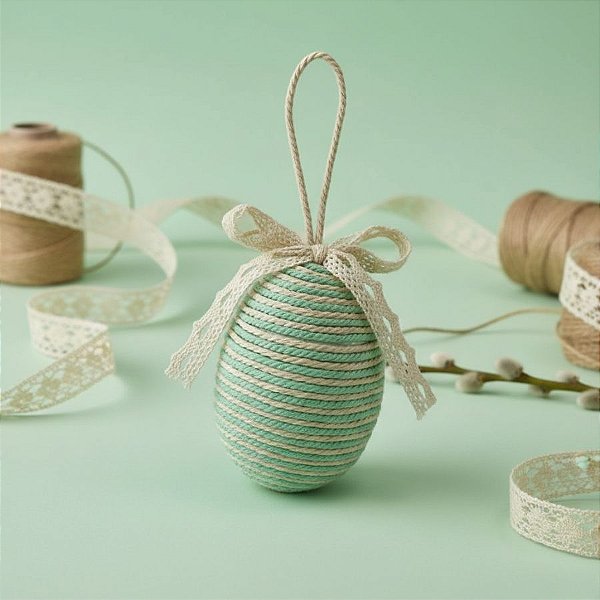 Enfeite Para Pendurar de Páscoa - Ovo Barbante - Verde - 6x8cm - 1 unidade - Rizzo