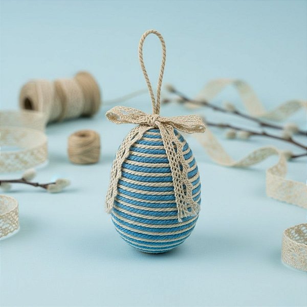 Enfeite Para Pendurar de Páscoa - Ovo Barbante - Azul - 6x8cm - 1 unidade - Rizzo
