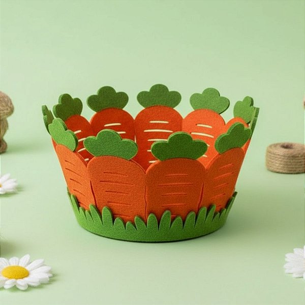 Cesta em Feltro de Páscoa - Cenourinhas - Laranja Escuro - 20cm - 1 unidade - Rizzo