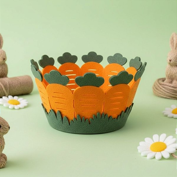 Cesta em Feltro de Páscoa - Cenourinhas - Laranja Claro - 20cm - 1 unidade - Rizzo