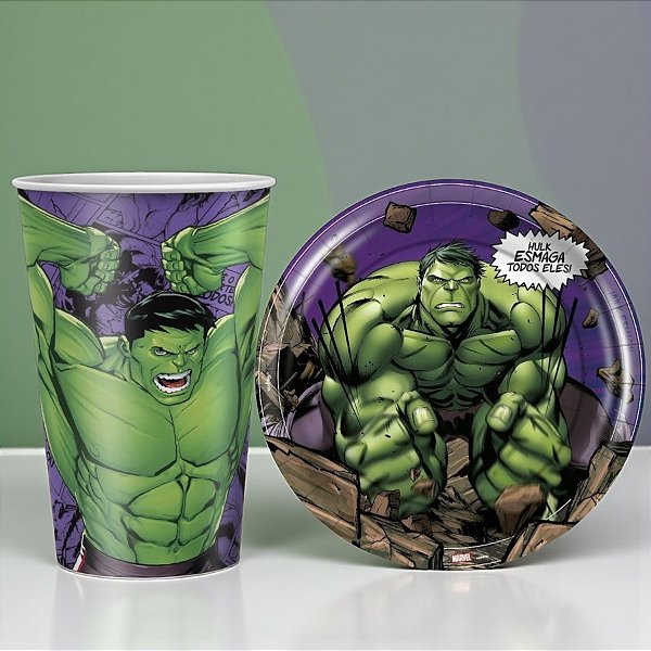 Kit Copo e Prato de Papel - Hulk - 16 Itens - 1 unidade - Disney Original - Regina - Rizzo