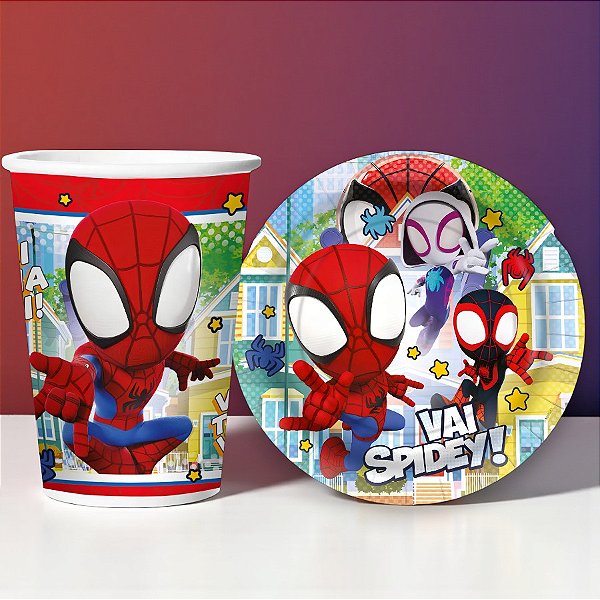 Kit Copo e Prato de Papel - Spidey e Seus Amigos - 16 Itens - 1 unidade - Disney Original - Regina - Rizzo
