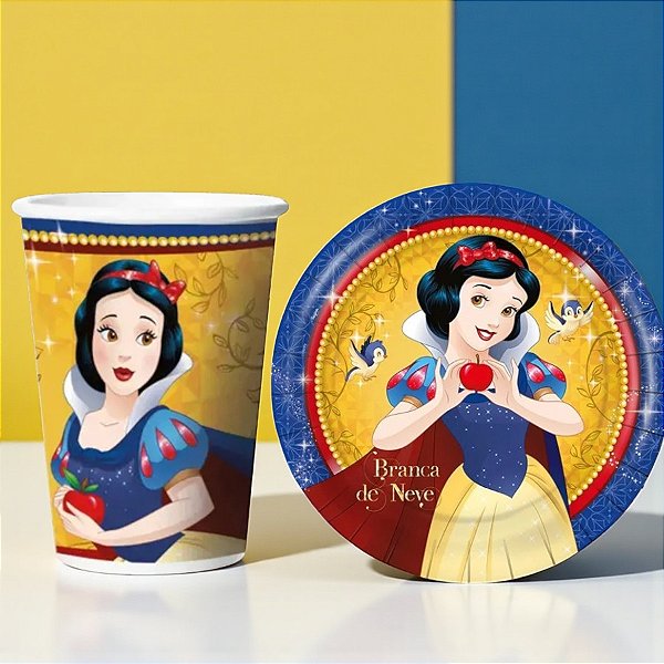 Kit Copo e Prato de Papel - Branca de Neve - 16 Itens - 1 unidade - Disney Original - Regina - Rizzo