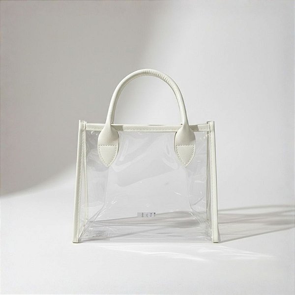 Sacola Transparente PVC com Alça de Couro Branco - 22x11x19cm - 1 unidade - Rizzo