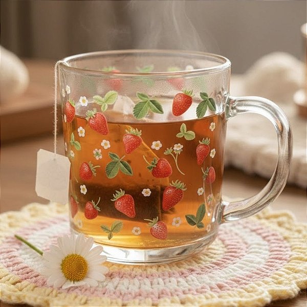Caneca de Vidro - Morangos - 200ml - 1 unidade - Rizzo
